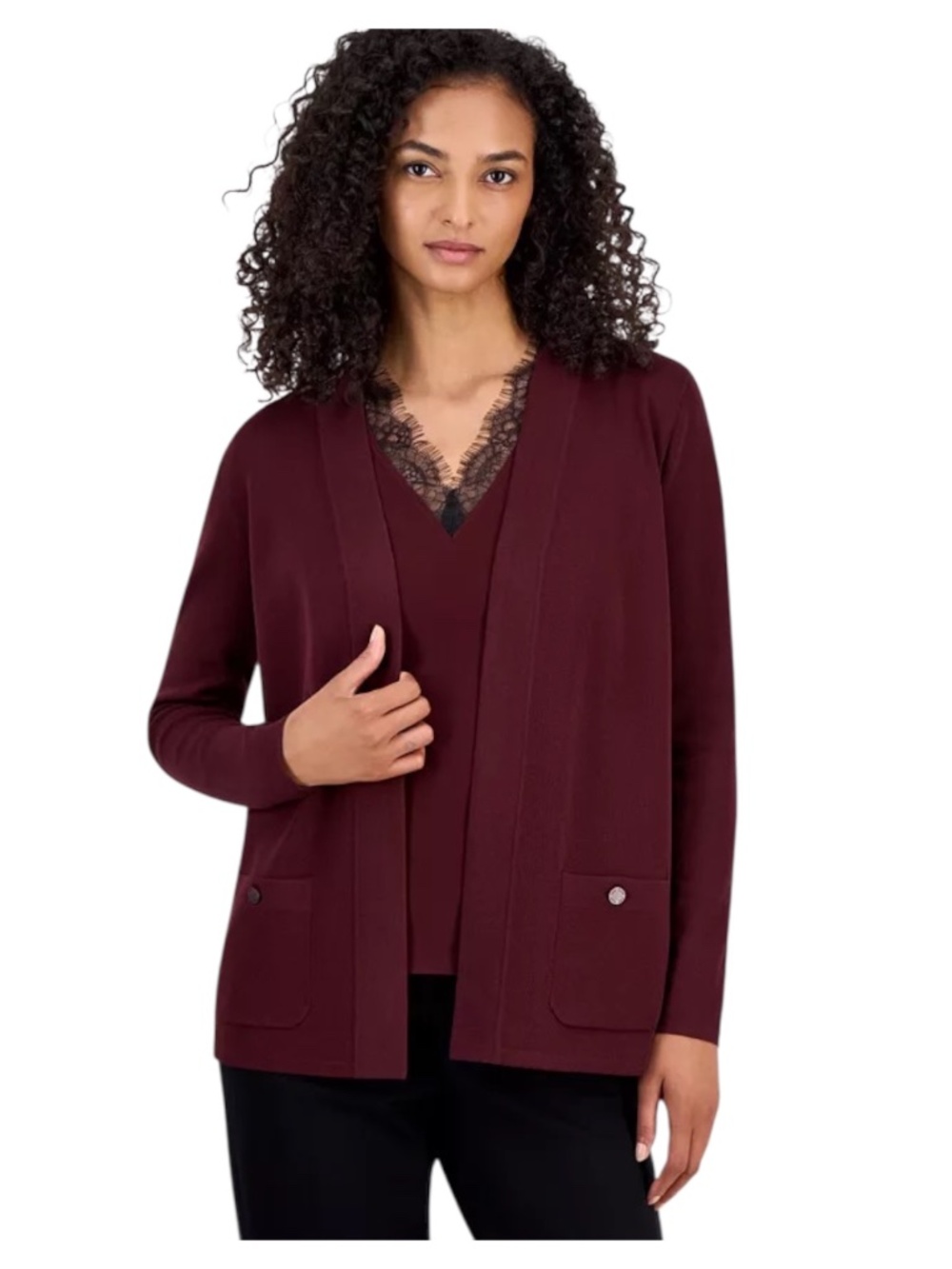 Anne Klein Fine Ribbed Open Front Cardigan